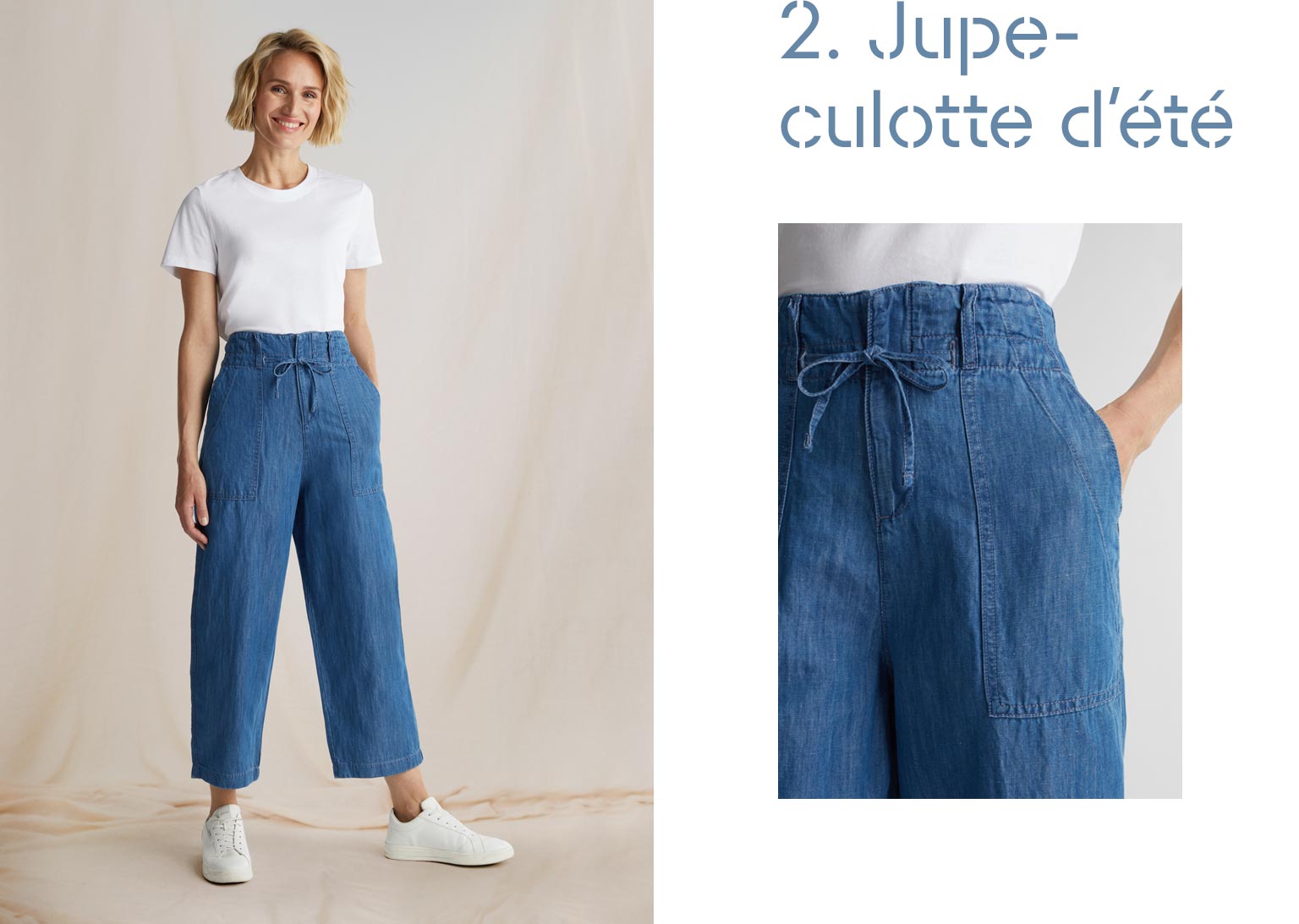 À Teneur En Lin La Jupe Culotte En Denim Léger