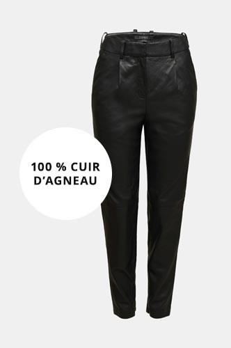 Pantalon Taille Haute 100 Cuir D’Agneau