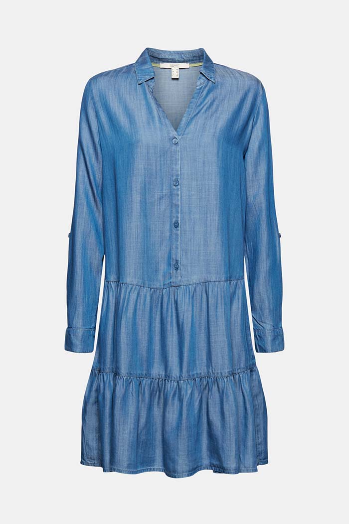 Aus Tencel™ Denim Kleid Mit Volants