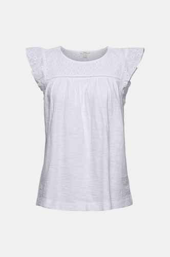 T Shirt Orné De Broderie Anglaise 100 Coton Biologique