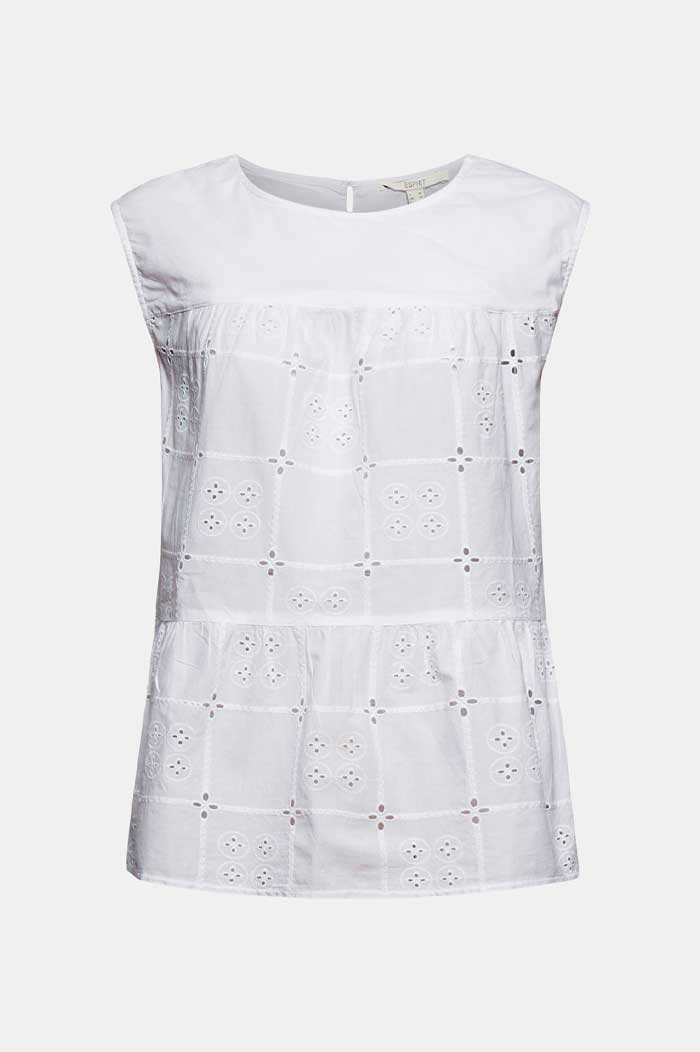 Top Façon Blouse Orné De Broderie Anglaise En Coton Biologique