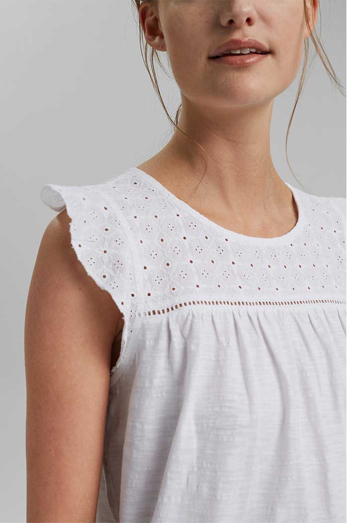 T Shirt Orné De Broderie Anglaise 100 Coton Biologique